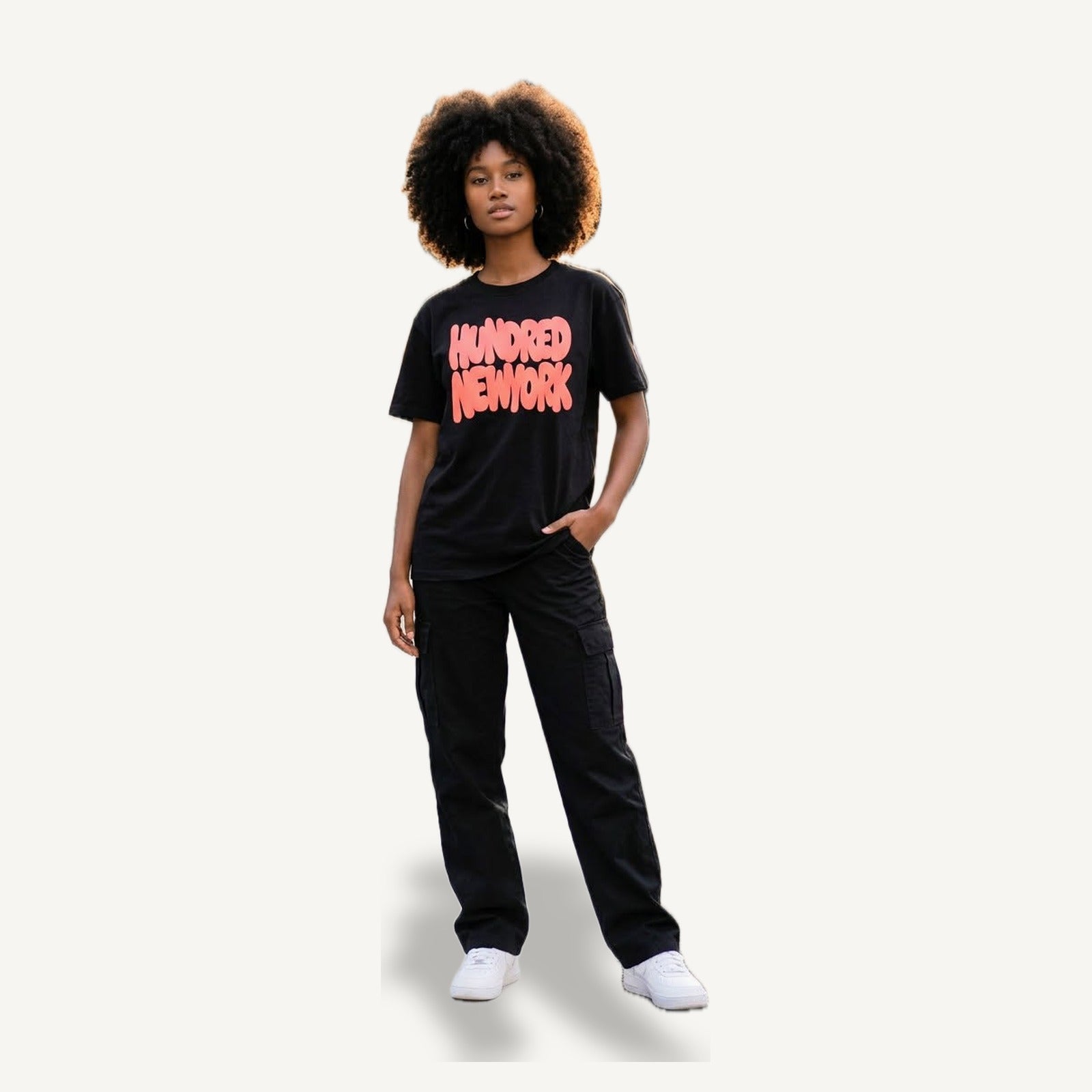 Bubble Logo Tee — Pink on Black — TEE-02_bubble-pink_black_02-model